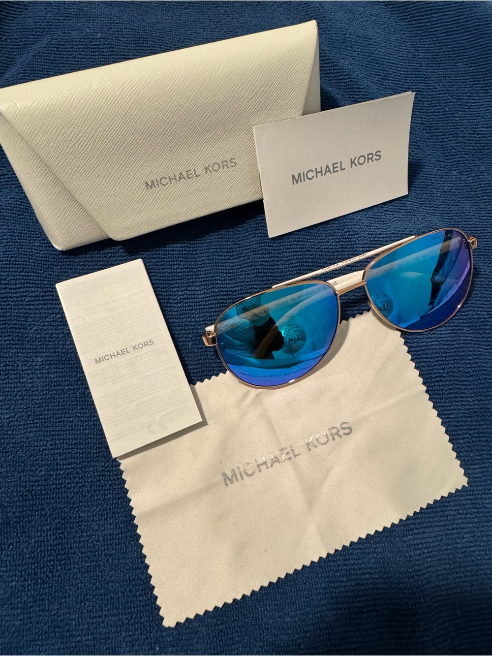 Michael Kors Ladies Blue Lens Aviator Sunglasses - Picture 1 of 6